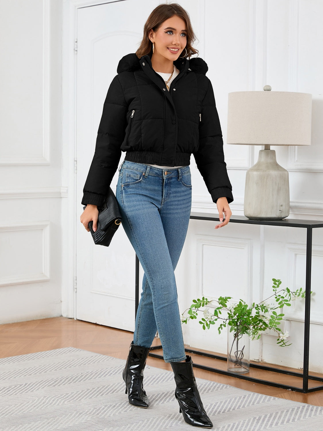 Cropped Hooded Winter Coat