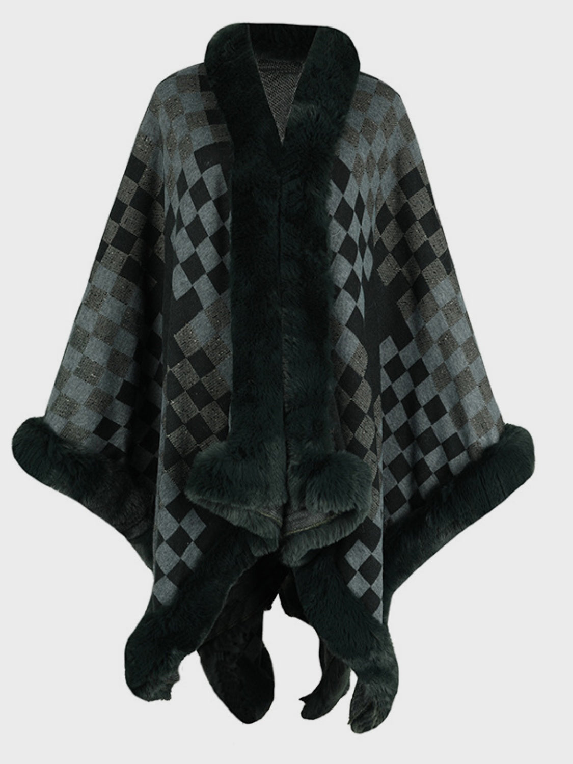 Fuzzy Checkered Poncho