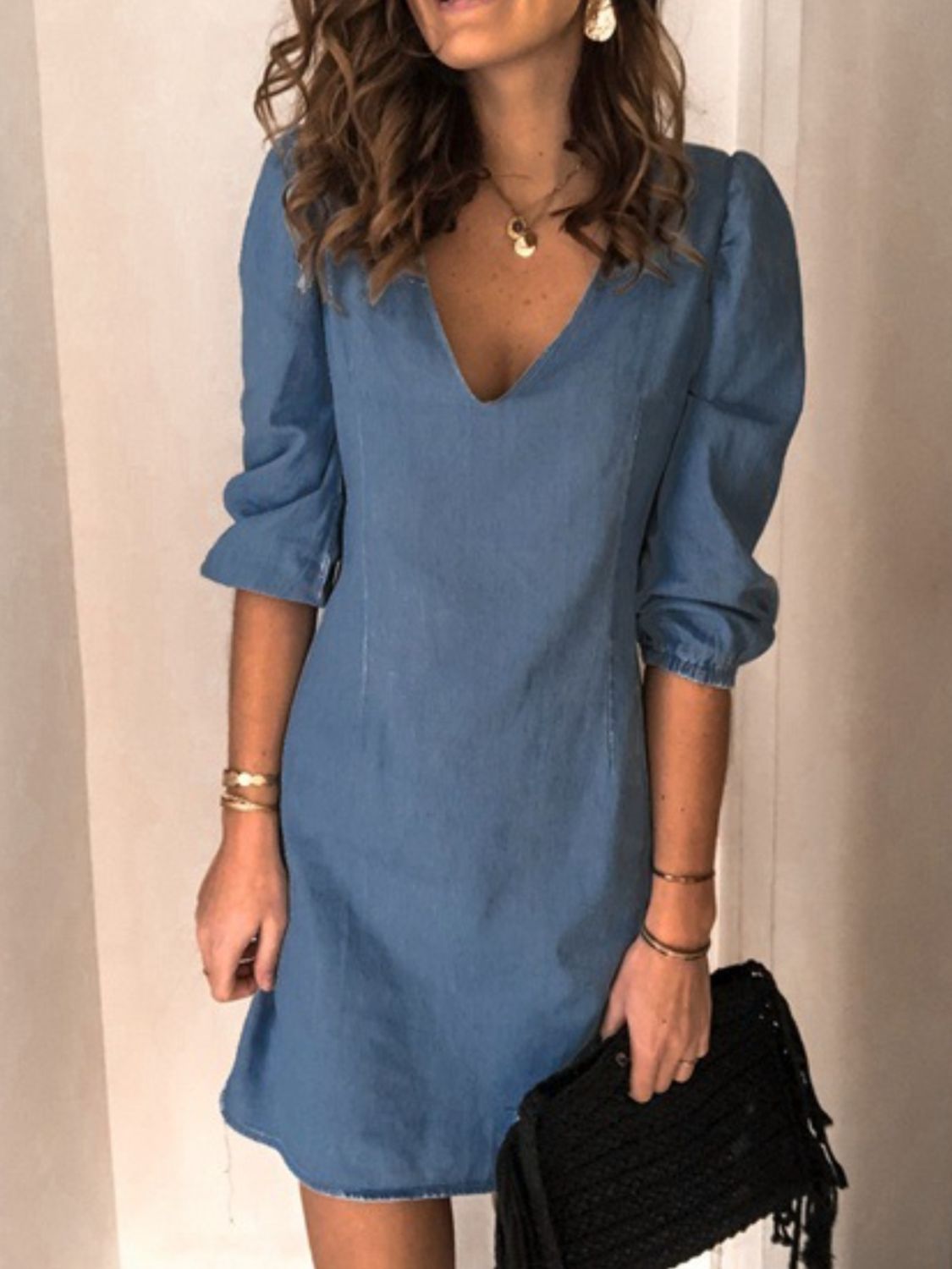 V-Neck Half Sleeve Dress