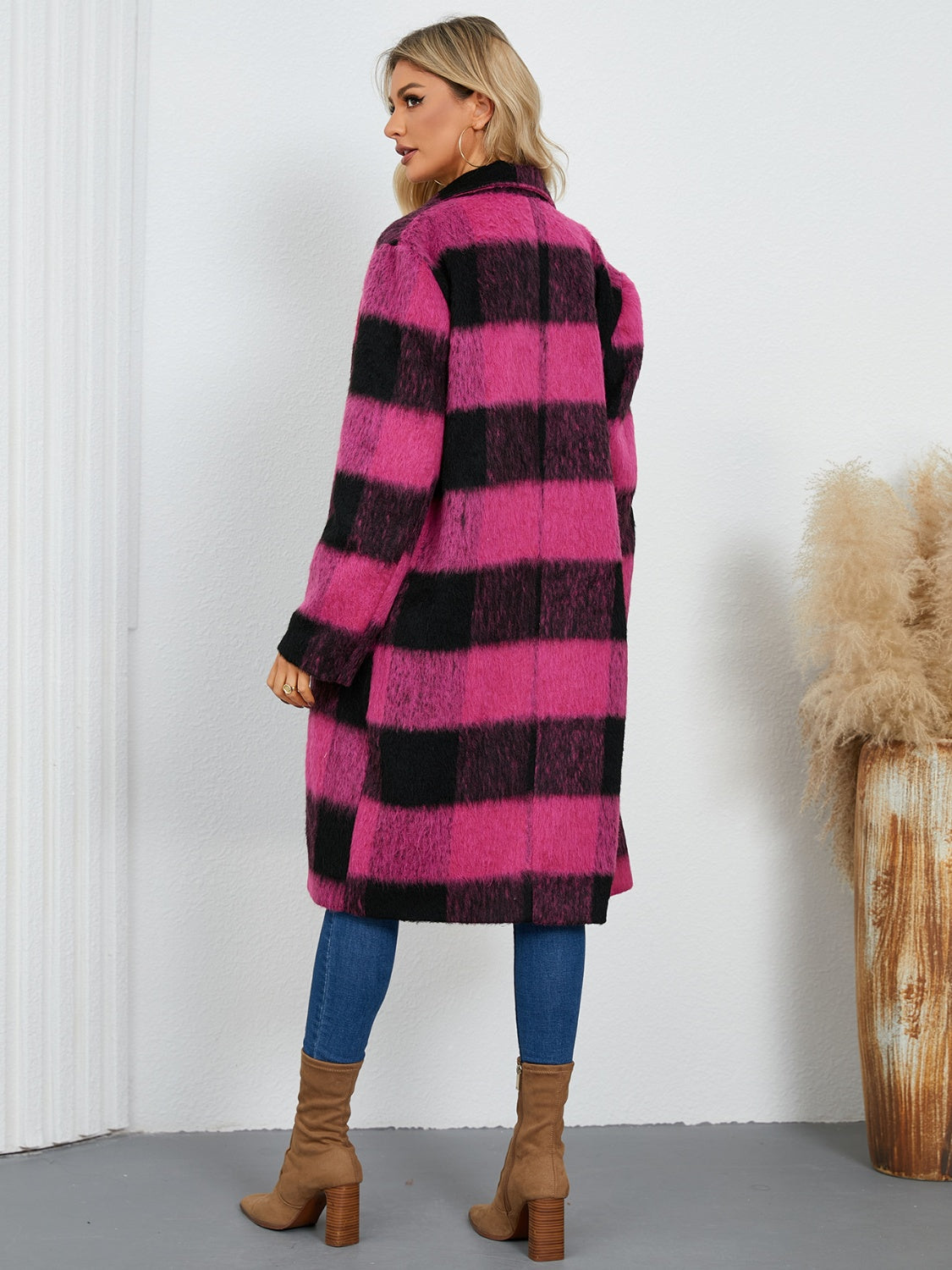 Plaid Double-Breasted Long Coat