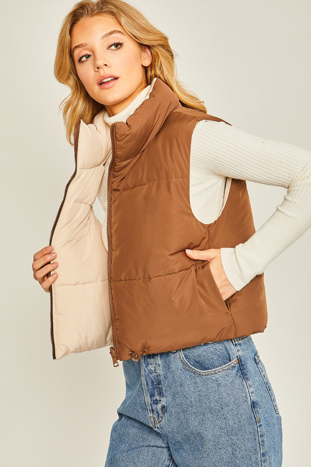 Cropped Contrast Reversible Vest