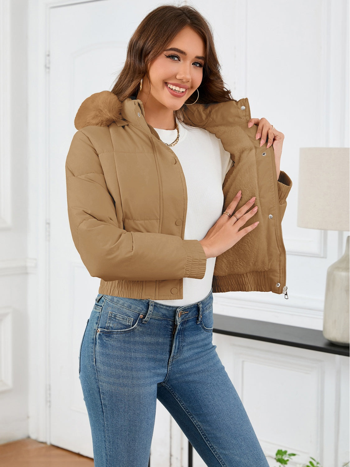 Cropped Hooded Winter Coat