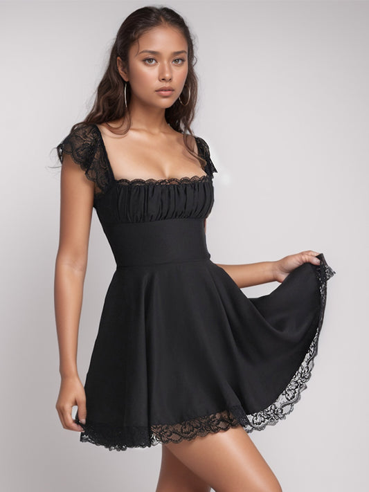 Square Neck Cap Sleeve Mini Dress