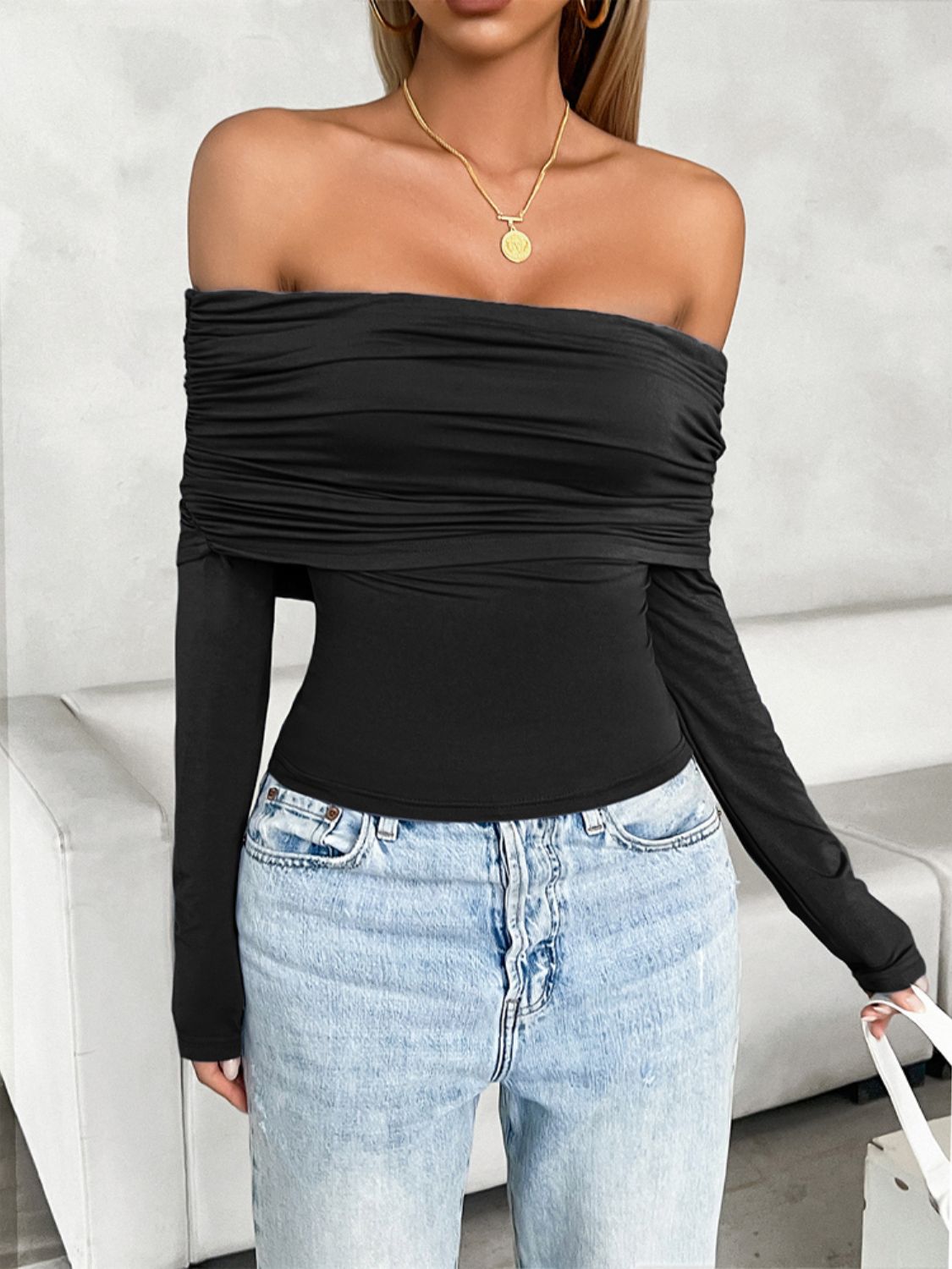 Off-Shoulder Long Sleeve Shirt