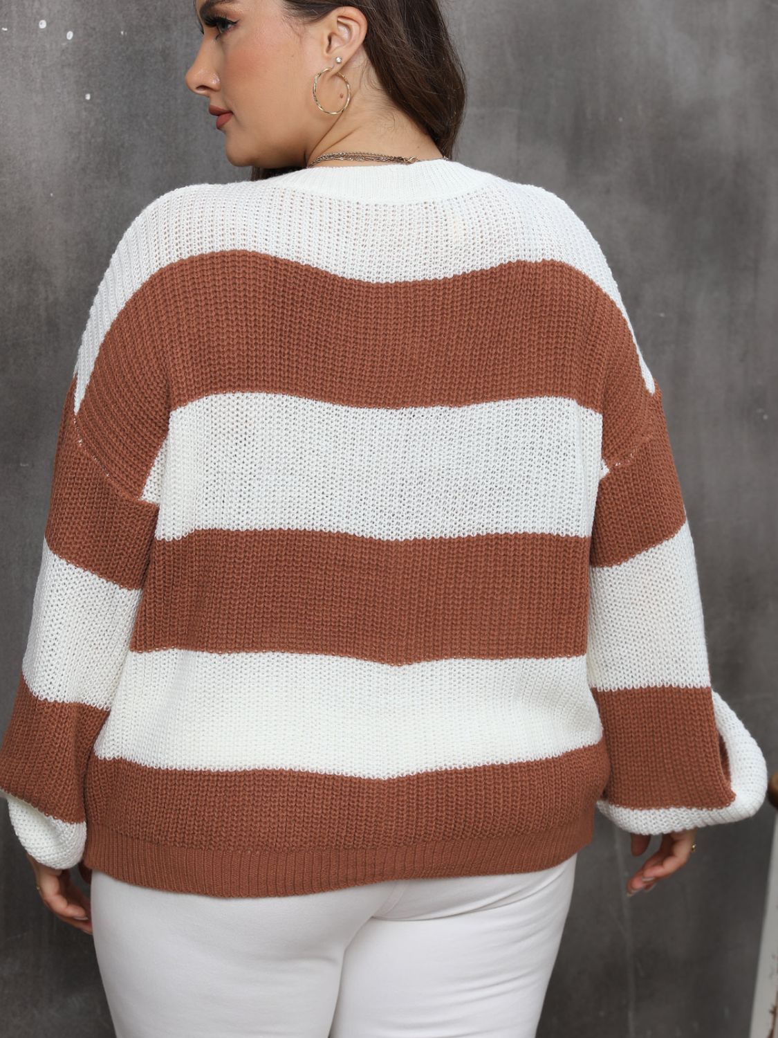 Plus Size Striped Long Sleeve Sweater