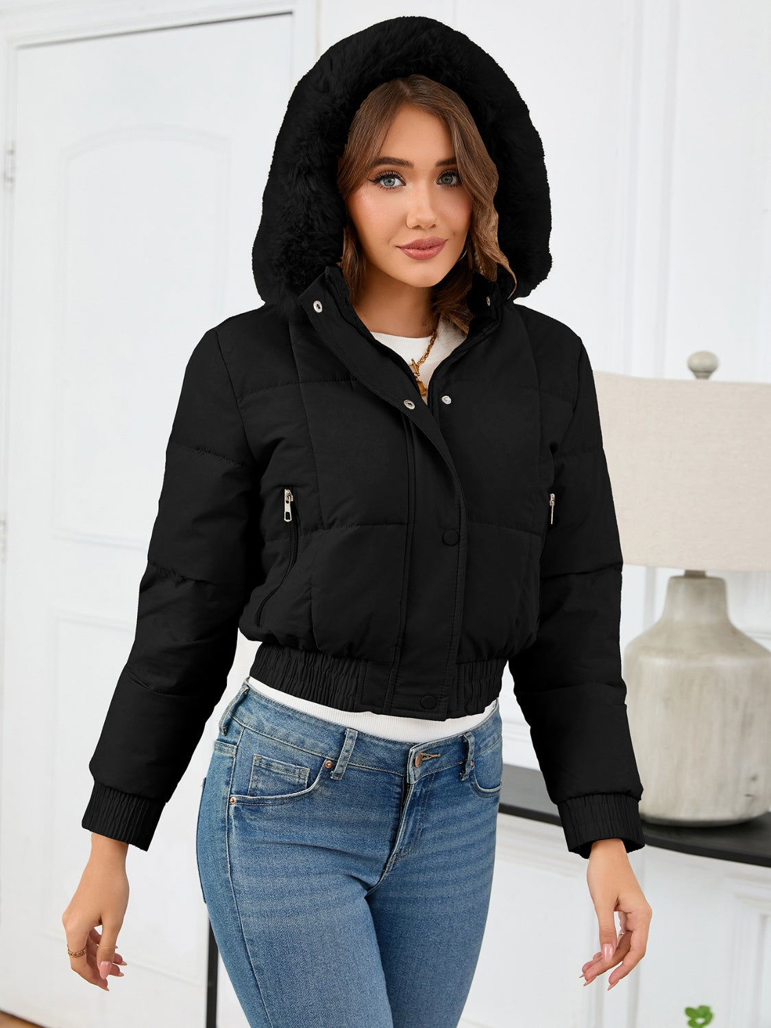 Cropped Hooded Winter Coat