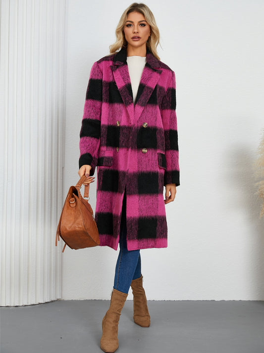 Plaid Double-Breasted Long Coat