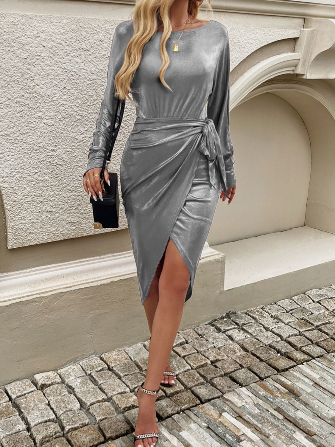 Boat Neck Long Sleeve Dress