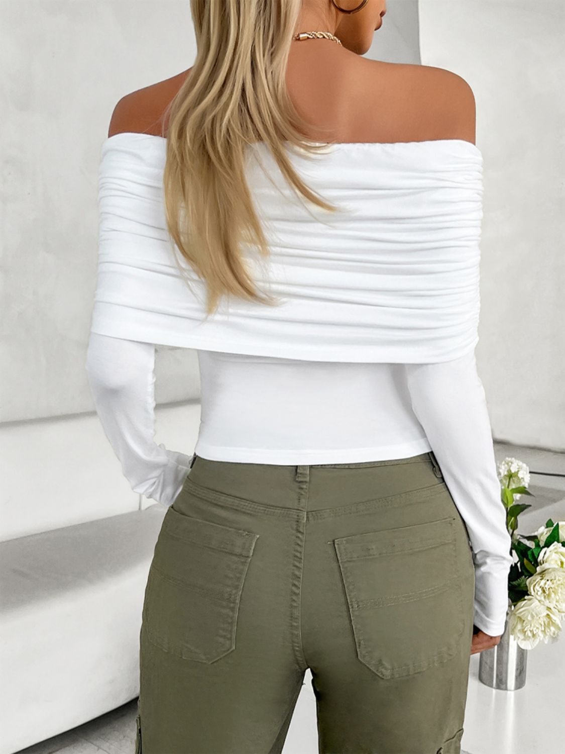 Off-Shoulder Long Sleeve Shirt