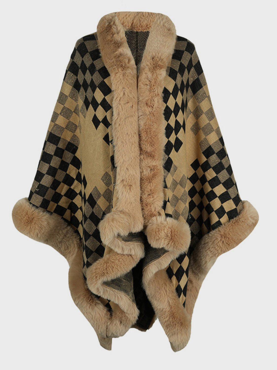 Fuzzy Checkered Poncho