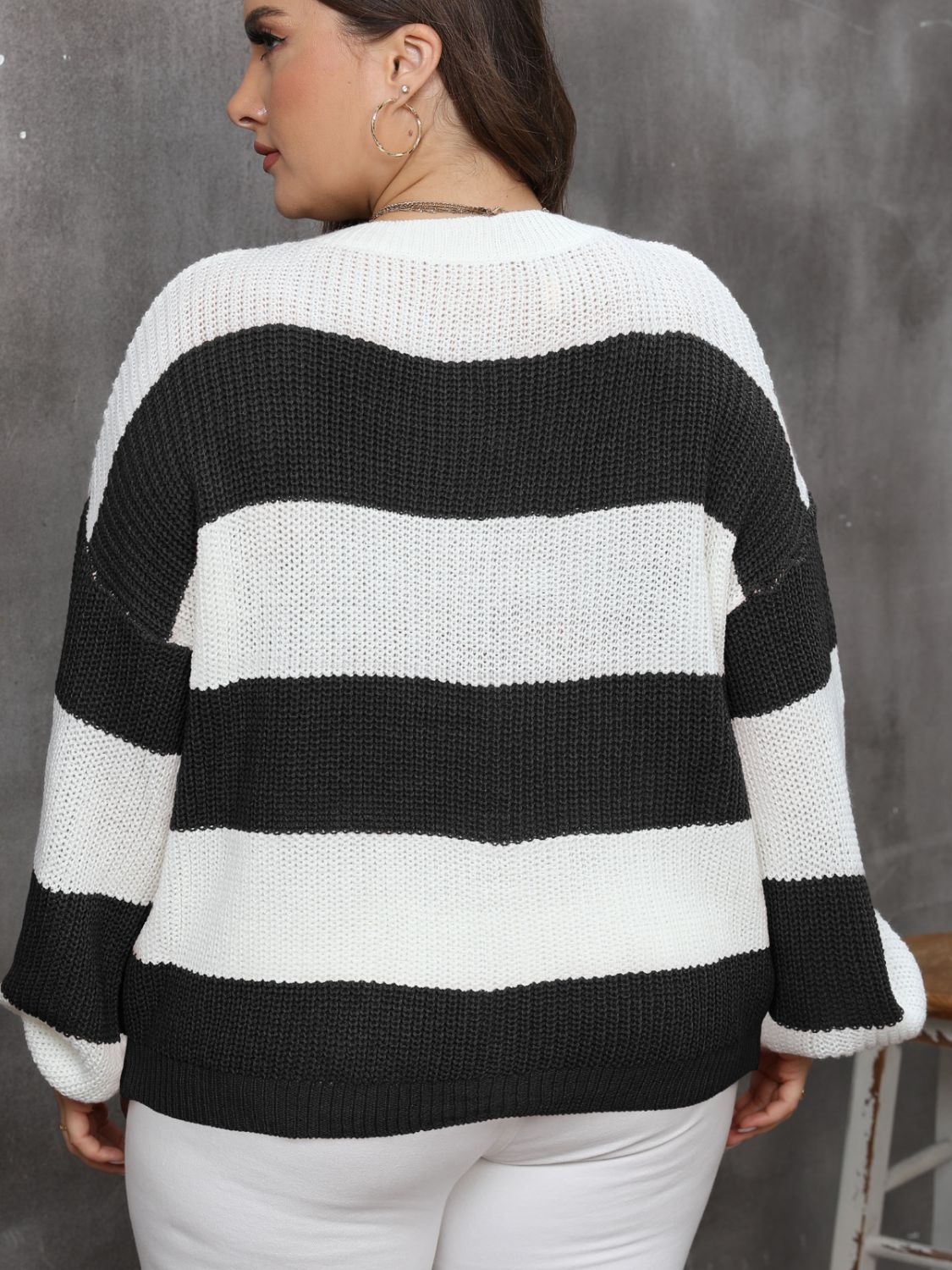 Plus Size Striped Long Sleeve Sweater