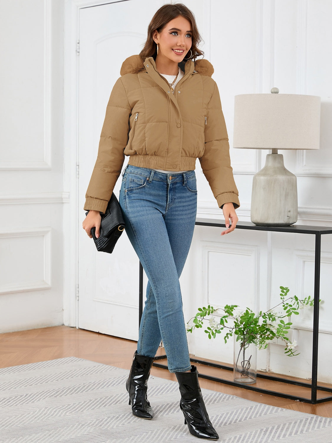 Cropped Hooded Winter Coat