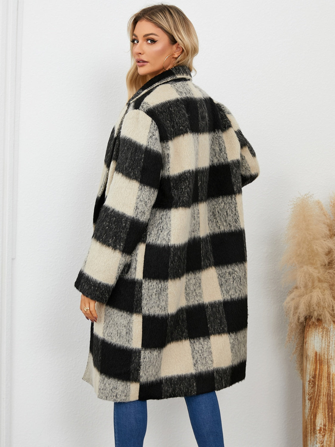 Plaid Double-Breasted Long Coat