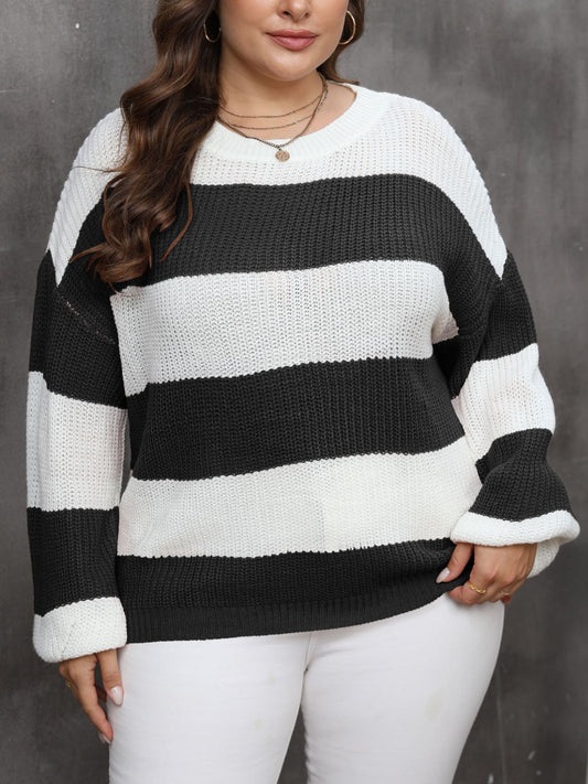 Plus Size Striped Long Sleeve Sweater