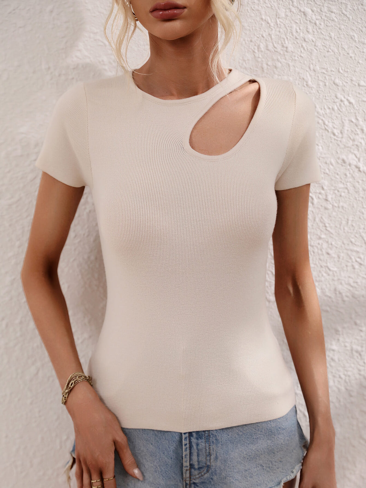 Cutout Short Sleeve Knit Top