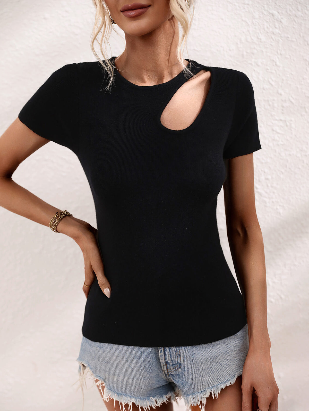Cutout Short Sleeve Knit Top