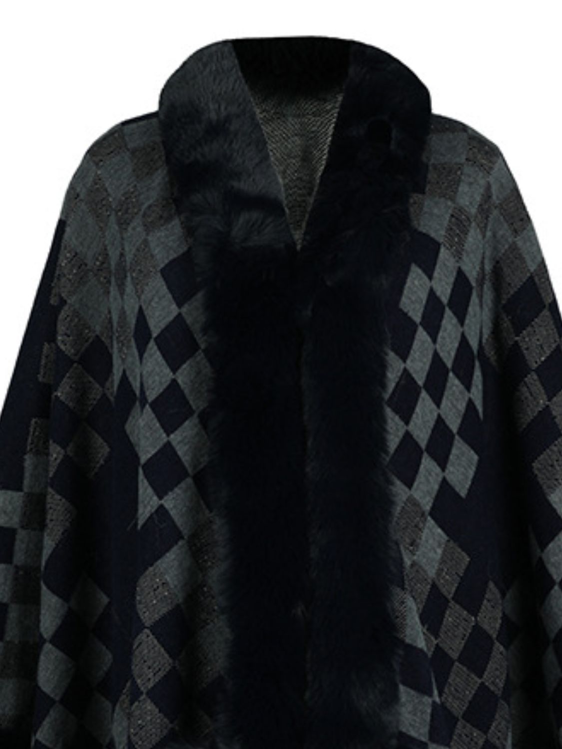 Fuzzy Checkered Poncho