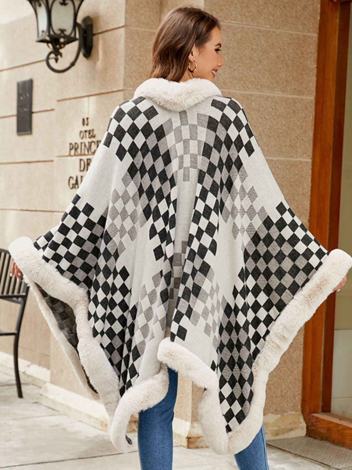 Fuzzy Checkered Poncho