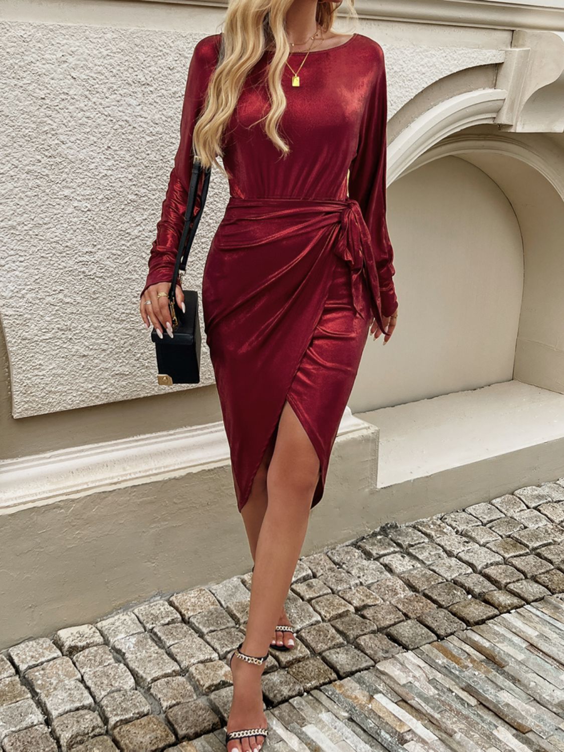 Boat Neck Long Sleeve Dress