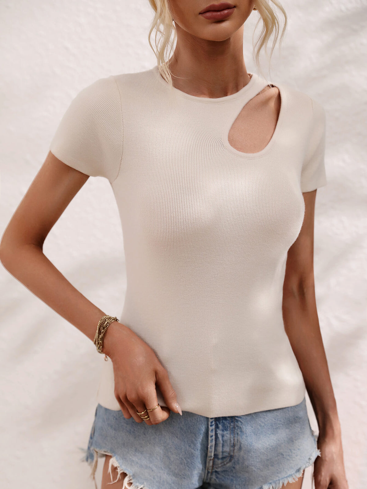 Cutout Short Sleeve Knit Top