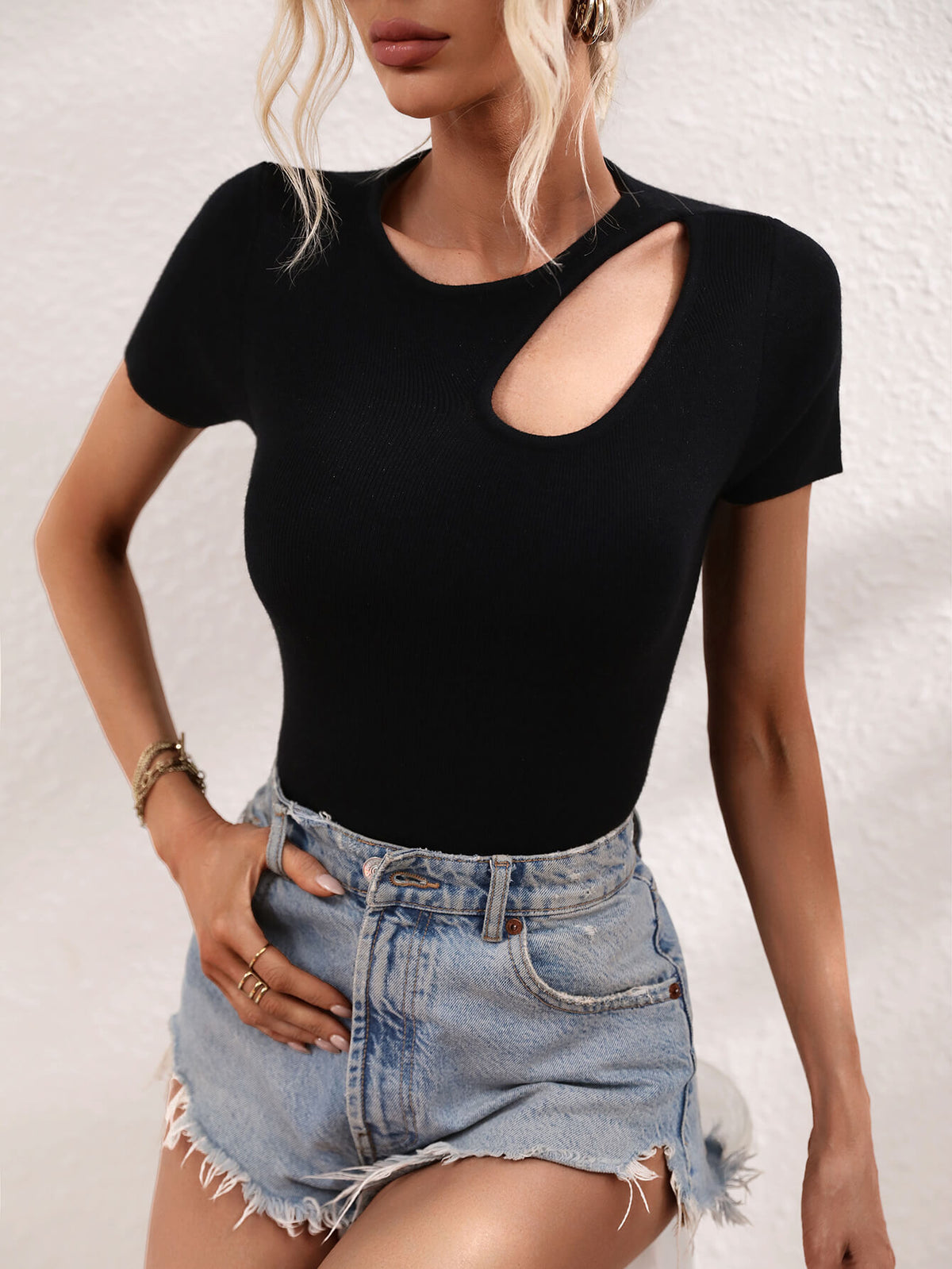 Cutout Short Sleeve Knit Top